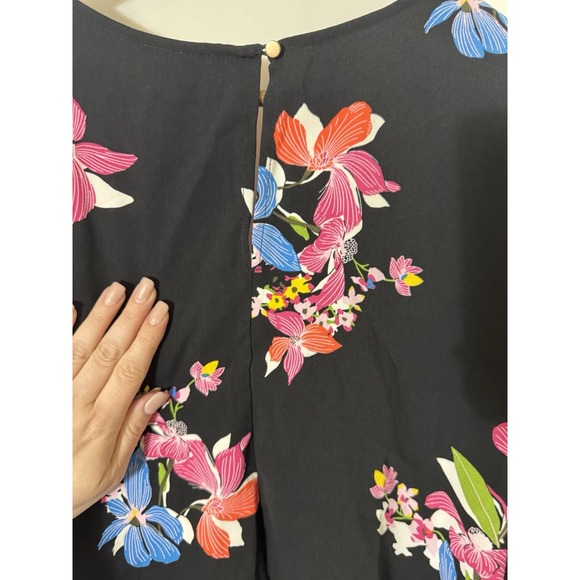 A New Day Floral Ruffle Sleeve Dress plus 2x pom pom dark floral contrast church - Picture 4 of 7